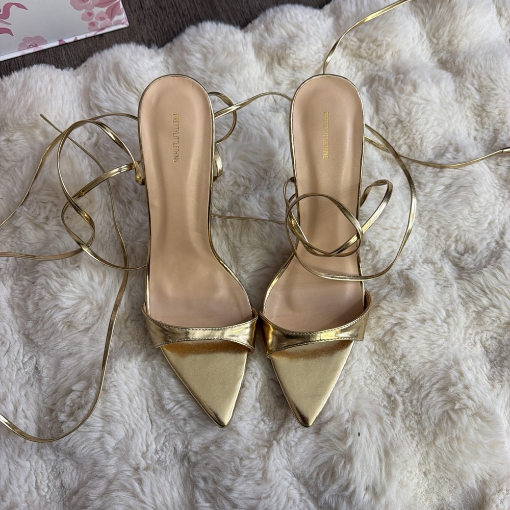 PrettyLittleThing Gold Strappy Heels